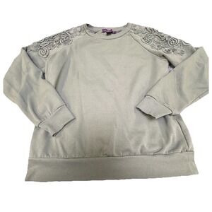 Eclectic Grandma Sweatshirt Women's Sz‎ XS Lace Applique Cottagecore Sage Green